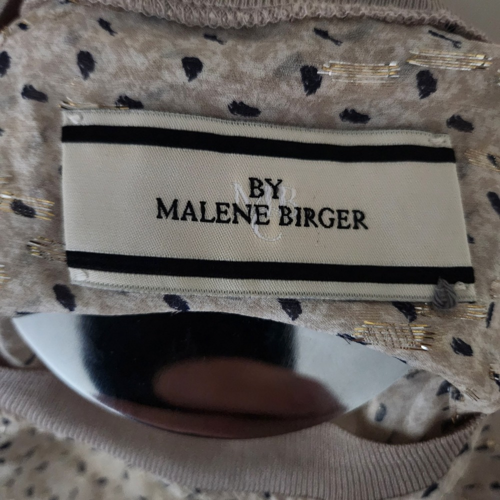 By‎ Malene Birger Omella Silk Blend Metallic Gold Print Top Beige 36 - Picture 3 of 5